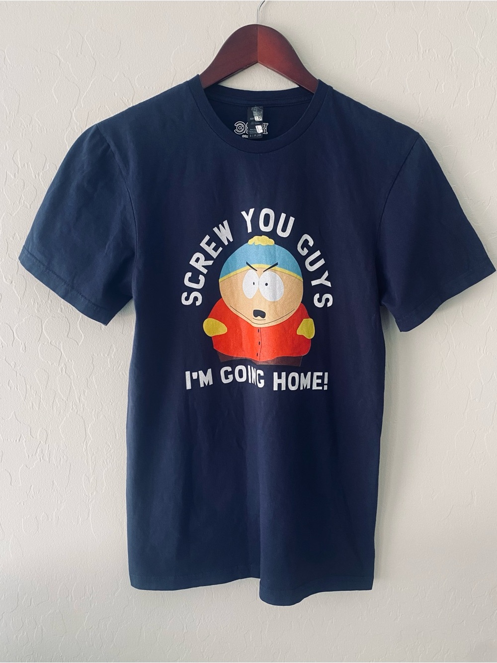 South Park Cartman Screw You Guys T-Shirt Navy Small Y2K Streetwear Graphic Tee